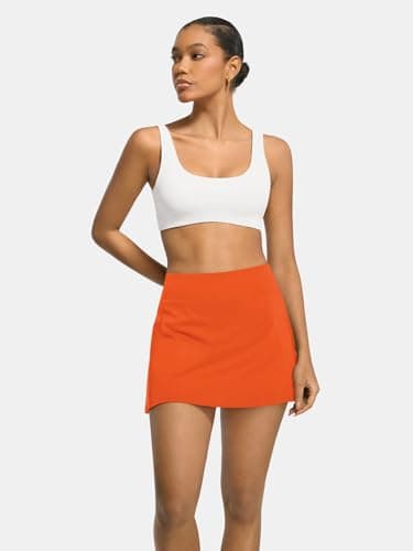 AFFOLE Women's Tennis Golf Skirts High Waisted with Pockets Inner Shorts for Athletic Skorts Sports Running Pickleball Orange - Thumbnail 4