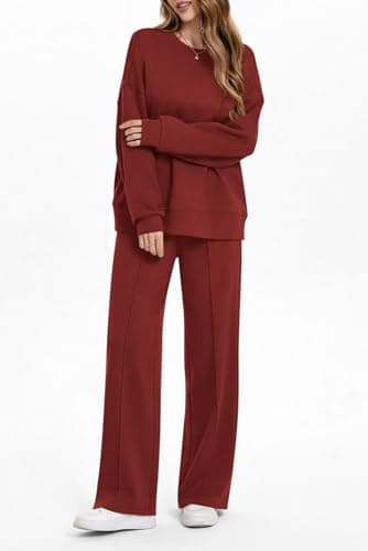 AFFOLE 2 Piece Sets for Women 2026 Lounge Sets Long Sleeve Oversized Sweatshirt Wide Leg Pants Matching Tracksuit Sets - Thumbnail 3