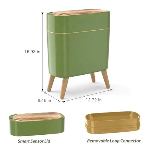suyika Automatic Trash Can, 2.6 Gallon/10L Bathroom Trash Can with Lid - Wood Grain Lid and Legs, Touchless Waterproof Garbage Bin for Bedroom, Bathroom, Office, Living Room - Thumbnail 6