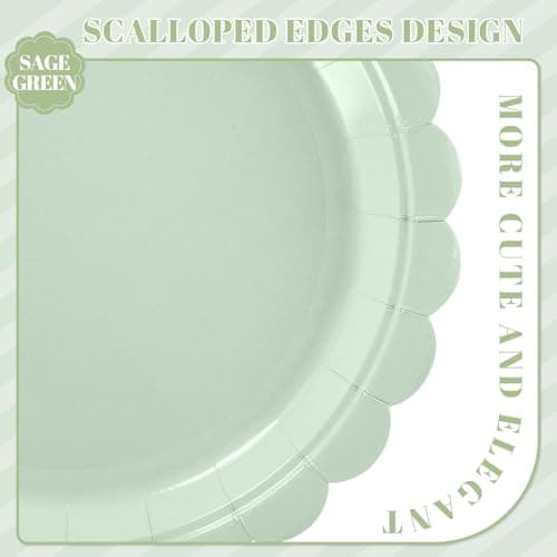 NatNarr 30 Pcs Sage Green Paper Plates 9 Inch Disposable Scalloped Easter Plates Cute Dessert Cake Plate Party Dinner Plate for Baby Shower, Wedding, Bridal Shower - Thumbnail 3