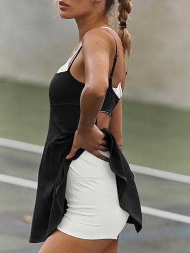 Sexyasasii Womens Athletic Dress Sleeveless Backless Workout Athletic Dresses Built in Shorts and Bra Spaghetti Strap Golf Dress with Pockets Black - Thumbnail 3