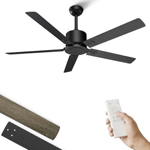 Obabala Outdoor Ceiling Fan No Light, 52'' Black Ceiling Fan with Remote, Noiseless, Reversible, 5 Blades for Patio/Living Room/Bedroom - Image 1