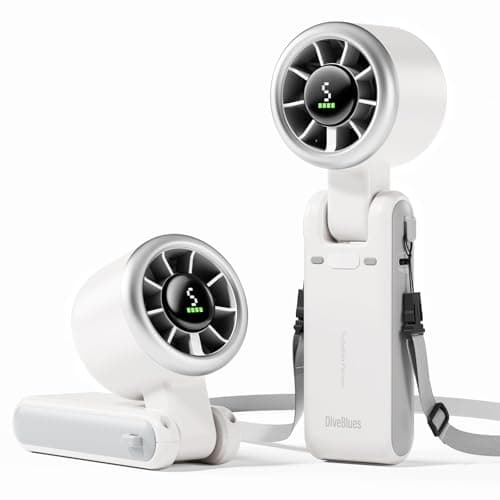 Diveblues Portable Handheld Turbo Fan, 5 Gear Wind, Battery Operated, Up to 12 Working Hours, 3 IN 1 Hand Fan with Air Turbo Tech Cooling Fan for Outdoor Activities, Travel, Working, Silvery white - Image 1