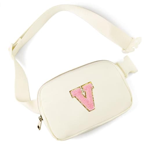 Gitus Personalized Gifts Birthday Gifts for Girls Fanny Pack Cross Body Bags with Initial Letter Preppy Stuff Gifts for Her Girlfriend Wife Sister Friends Mom (Ivory-V) - Image 1