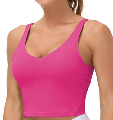 Women’s Longline Sports Bra Wirefree Padded Medium Support Yoga Bras Gym Running Workout Tank Tops(Bright Pink, Large) - Image 1