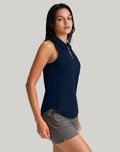 G Gradual Womens Golf Shirt Sleeveless Zip Up Polo Shirts for Women Collared Lightweight Tennis Athletic Tank Top, Navy, Medium - Thumbnail 2
