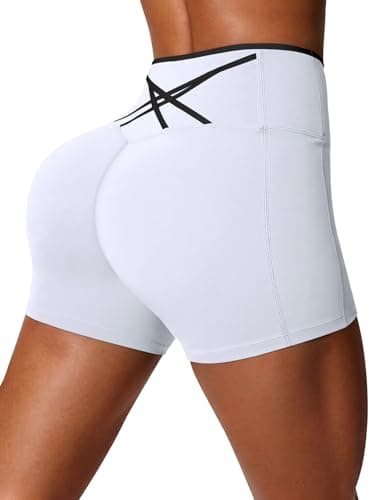 Aoysky Womens Workout Biker Shorts 5" Color Block High Waisted Yoga Athletic Shorts White