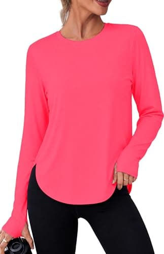 Alaroo Womens Workout Tops for Women UV Protection Shirts Fitness Clothing Hiking Gym Running Athletic Top Hot Pink S - Thumbnail 2