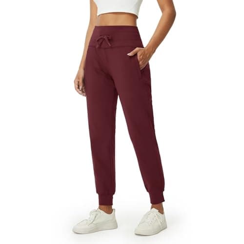 M MAELREG Golf Fleece Joggers for Women with Zip Pockets High Waisted Winter Athletic Tapered Sweatpants for Women Wine - Image 1