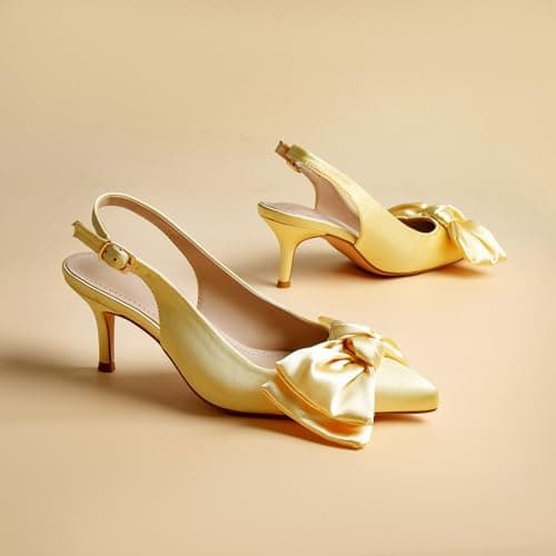 RUSAUISE Yellow Heels Closed Pointed Toe Slingback Bow Kitten Heel Pumps with 2 Inch Comfortable Dressy Sexy Elegant Dress Shoes fo Women Buttery Yellow Size 6.5 - Thumbnail 3
