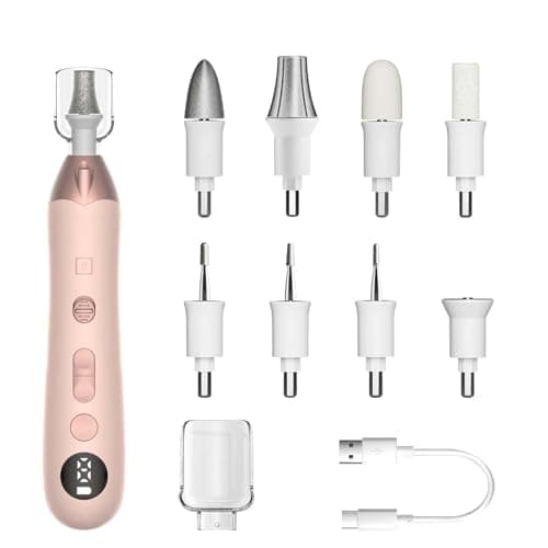 Mfish Electric Callus Remover for Feet, Rechargeable Foot File with Digital Display, 9 Speeds & 8 Grinding Heads, Professional Pedicure Tool for Thick Calluses, Cracked Heels & Hard Skin Pink - Image 1