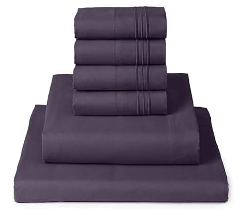 Mellanni California King Sheet Set - 6-Piece Iconic Collection Bedding, (Including 4 Pillowcases), 16-Inch Deep Pocket, Easy Care, Extra Soft, Cooling Sheets, Brushed Microfiber - Purple - Image 1