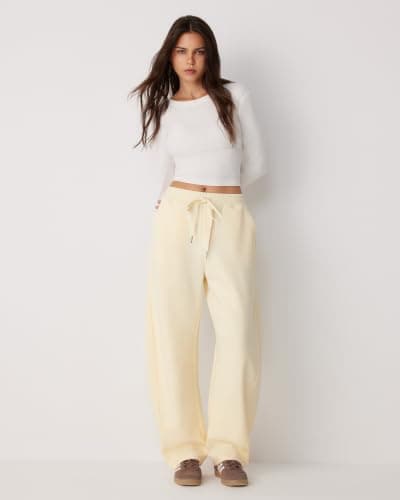 MOOSLOVER Women Barrel Sweatpants Drawstring Elastic Waist Wide Leg Pants Cotton Casual Lounge Sweat Pant(XL,Beige) - Thumbnail 3