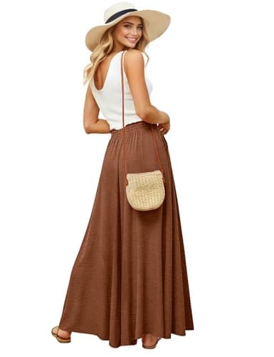 YESNO Women Wide Leg Palazzo Pants Summer Flowy Floral Casual Culottes High Waisted Lounge Beach Trouser with Pockets XL PBl Coffee - Image 1