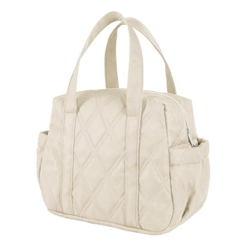 Easozoom Quilted Puffer Lunch Bag for Women, Leakproof Lunch Box for Adult Girls, Large Capacity Reusable Lunch Box for Work School Picnic Travel (Off White) - Image 1