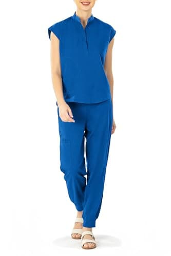 Bovchies Scrubs for Women Set - Sleeveless Stand Collar Scrub Top & Drawstring Jogger Pants, Scrub Set for Nurse Workwear, Royal Blue Scrubs Sets for Women S - Image 1