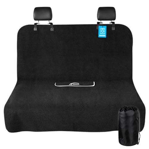 KIGEMOS Rear Bench Seat Cover, Waterproof, Sweatproof, Non-Slip Protector for Back Seat, Dual-Layer Microfiber Terry, Universal Fit for Cars, Trucks, SUVs – Embroidered Design (Black, 1 Pack)