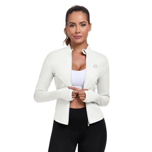 AURVAE Women's Workout Jacket, Womens Cropped Lightweight Running Jackets, Zip Slim Fit Athletic Tops for Gym, Yoga, Jogging (X-Large, White) - Thumbnail 4