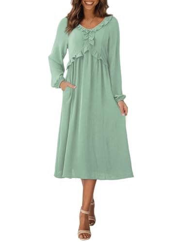 Dokotoo Womens Dresses Sundresses for Women 2026 Business Casual Outfits Early Spring Fashion Plus Size Dresses Long Flowy Dresses for Women Boho Maxi Dress Light Green - Thumbnail 3