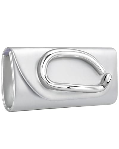XquiziFit Evening Bag Formal Clutch Purses for Women Metal Handle Evening Clutch Women's Evening Handbags with Detachable Chain PU Leather Silver - Image 1