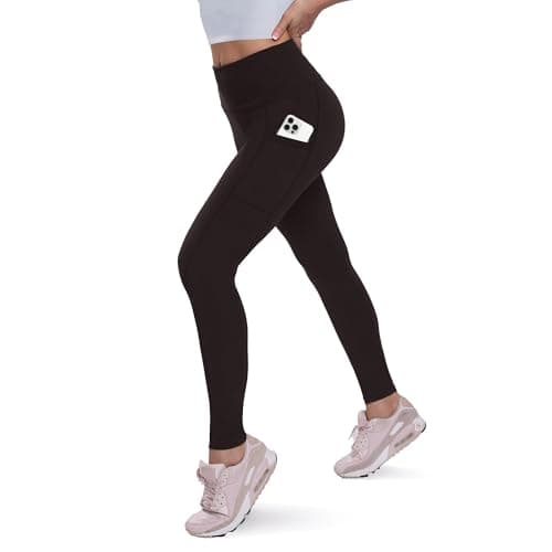 QGGQDD Womens Fleece Lined Leggings with Pocket - Soft Tummy Control High Waisted Winter Thermal Warm Yoga Pants for Workout Hiking Pkt-Coffee Brown Large-X-Large - Image 1