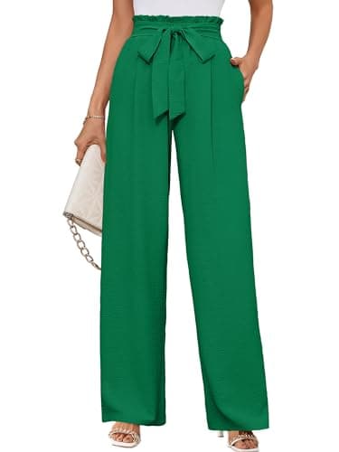 KORSIS Wide Leg Pants for Women Lightweight Waisted Adjustable Tie Knot Loose Comfy Casual Trousers with Pocket Green X-Large - Image 1