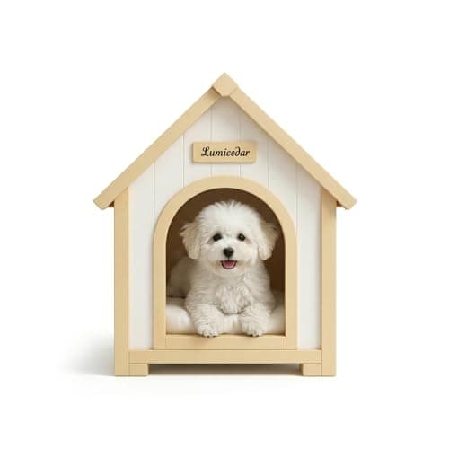 Indoor Dog House for Small & Medium Dogs, Natural Solid Wood Pet House with Cushion, Modern Indoor Design (Natural, 21.7" L x 23.6" W x 27.6" H, L1) - Image 1