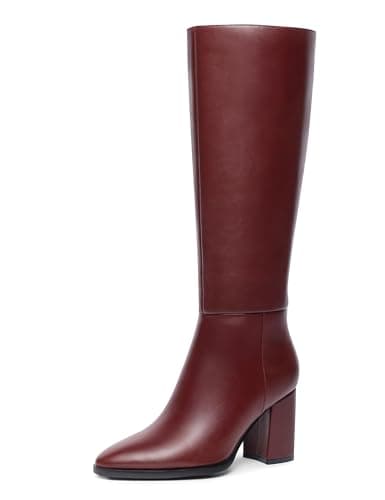 TopWalks Women's Knee High Boots Pointed Toe Chunky Block Heel Platform Boots Comfort Dress Long Boots Burgundy 8.5 - Image 1