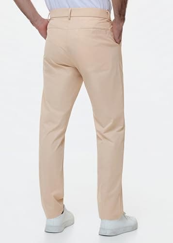 Nakvoc Golf Pants for Men Work Dress Pants Lightweight Quick Dry Casual Slack Trousers(Khaki L32.W34 - Thumbnail 2