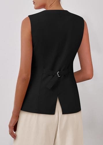 KIRUNDO Vest Tops for Women Trendy Dressy Business Casual Outfits 2026 Summer Sleeveless Fitted Blazer Work Suit Waistcoat(Black, XX-Large) - Thumbnail 2