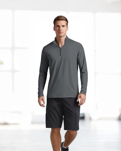 Mens 1/4 Zip Pullover Long Sleeve Shirts UPF 50+ Sun Protection Wicking Moisture Dry Fit Lightweight Sweatshirts Workout Gym Running Golf Casual Athletic Tops Dark Grey XL - Thumbnail 3