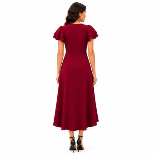 BTBII Women's Black Formal Dresses V Neck Midi Dress Church Dresses for Wedding Cocktail Party Birthday Summer - Thumbnail 3