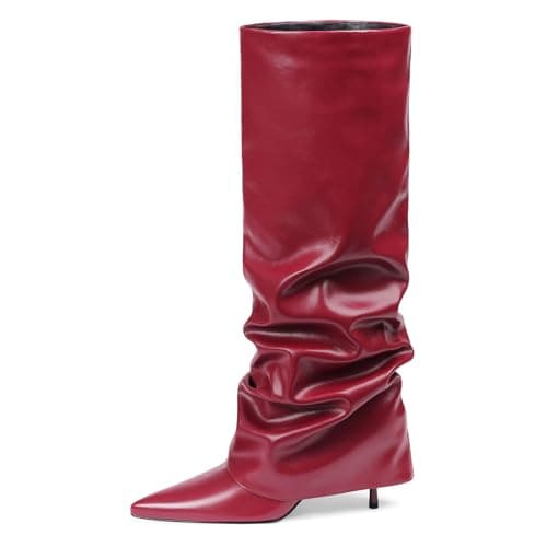 COMFITORIA Womens Knee High Boots, Fold Over Shark Boots Stiletto Heels Slouchy Long Boot Pointed Toe Thigh High Dress Shoes Sexy Fashion Tall Boot for Women with Zipper - Image 1