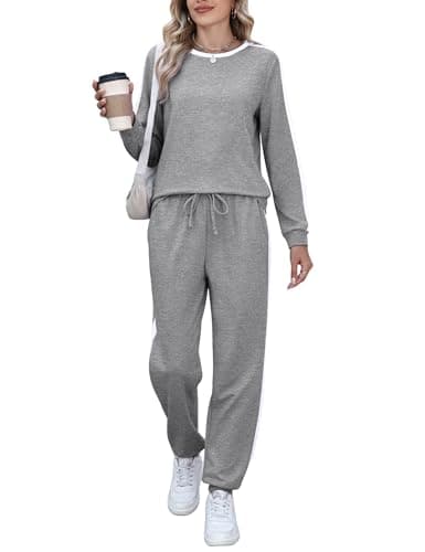 Marvmys Women Travel Outfits Fashion 2 Piece Tracksuits Sweat Sets Long Sleeve Lounge Set Light Grey M - Image 1