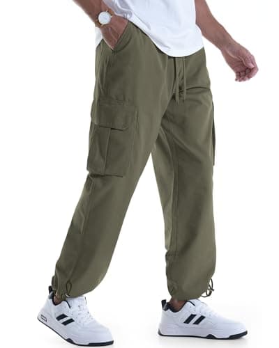 CANGHPGIN Mens Casual Cargo Pants Relaxed Fit Outdoor Travel Hiking Pants Men Drawstring Cotton Joggers Sweatpants with Pockets - Thumbnail 4