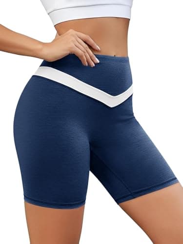 Aoysky Womens 6" High Waisted Butt Lifting Biker Shorts Buttery Soft Color Block Yoga Running Volleyball Athletic Shorts Navy - Image 1