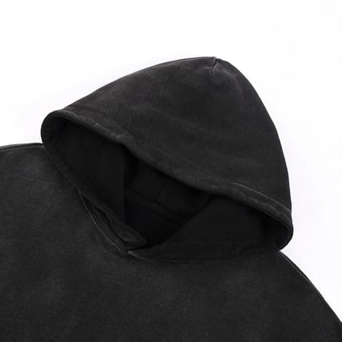 BLECIDENS Mens Oversized Acid Wash Hoodie Sweatshirt for Unisex,Heavyweight Vintage Cotton Pullover Streetwear Black - Thumbnail 5