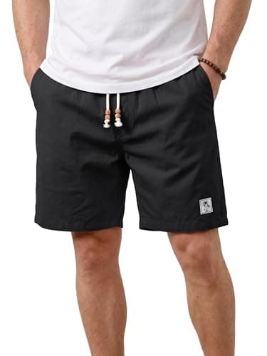 JEMLDL Mens Black Linen Shorts Cotton Elastic Waist Drawstring 7" Vacation Summer Beach Golf Shorts with Pockets XX-Large - Image 1