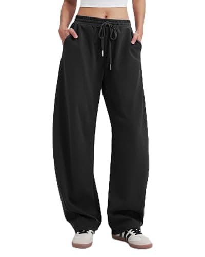 MOOSLOVER Women Barrel Wide Leg Sweatpants Casual Lounge Drawstring Elastic Waist Double Knit Spacer Sweat Pants(M,Black) - Image 1