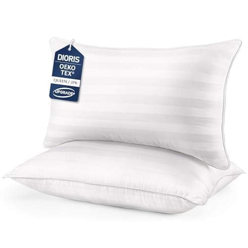 DIORIS Queen Pillows Set of 2 - Bed Pillows for Sleeping, Cooling Down Alternative Pillow, Medium Soft for Side Back Stomach Sleepers, Hotel Quality, Machine Washable