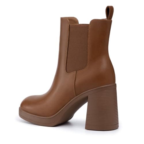Athelfit Women's Chunky Heel Platform Chelsea Ankle Boots Brown Size 9 - Thumbnail 4