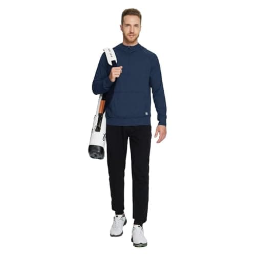 M MAELREG Mens Hoodie Pullover Performance Dry Fit Lightweight Quarter Zip Workout Sport Golf Hooded Sweatshirt Men Cobalt Heather - Thumbnail 3