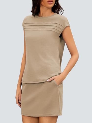 Casly Lamiit Two Piece Outfits for Women Summer Skort Sets Dressy Casual Holiday Golf Matching Sets Going Out Active Wear Workout Jogger Sets Camel L - Thumbnail 2