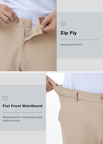 Nakvoc Golf Pants for Men Work Dress Pants Lightweight Quick Dry Casual Slack Trousers(Khaki L32.W34 - Thumbnail 4