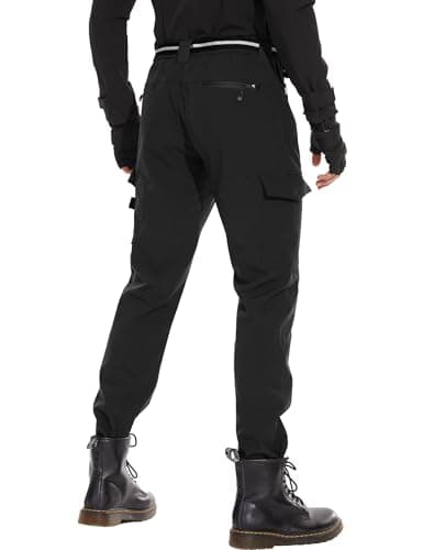 Hiking Snow Pants for Men - Fleece Lined Windproof Warm Cargo Pants Black - Thumbnail 2