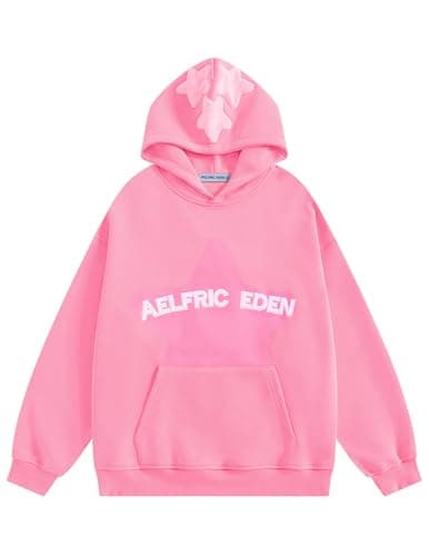 Aelfric Eden Star Hoodie Y2K Graphic Hoodies for Men Women Oversized Pullover Streetwear Hooded Sweatshirt Pink X-Large