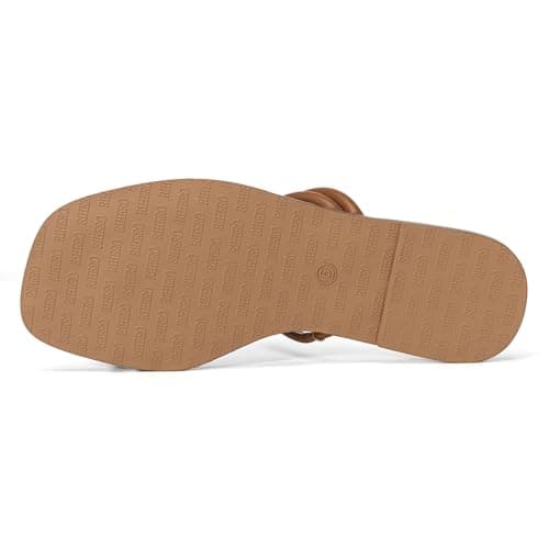 Rihero Slide Sandals Women Square Toe Beach Flat Sandals Summer Slip On Comfortable Strappy Thong Sandals Brown Size 9 - Thumbnail 5