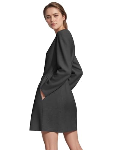 COCOMARTS Womens Long Sleeve Crewneck Sweatshirt Dress Drawstring Waistband Casual Tunic Tops Mini Dresses 2025 Fall Clothes Black Large - Thumbnail 4