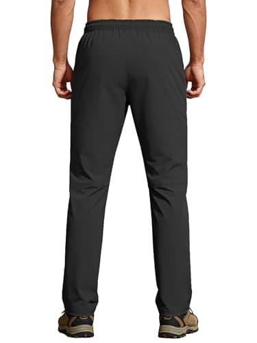 Mens Hiking Pants Waterproof Lightweight Quick Dry Sweatpants with 2 Zipper Pockets Elastic Waist UPF 50+ Cargo Casual Work Athletic Travel Outdoor Black L - Thumbnail 4