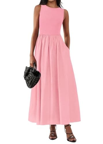 KIRUNDO Summe Sleeveless Maxi Dresses for Women 2026 Spring Wedding Guest A Line Tank Elegant Flowy Beach Long Sundress(Pink, X-Large) - Image 1